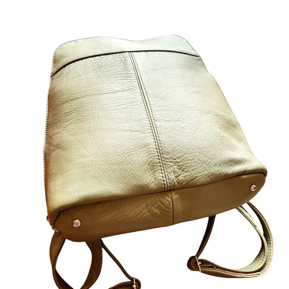 Earthy Taupe Minimalist Genuine Leather Handmade in Mexico Backpack - Picture 2 of 10